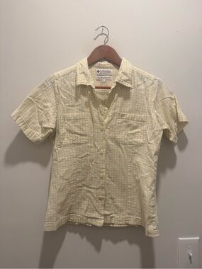 VTG Columbia Short Sleeve Button-Up Shirt Yellow Plaid Sz S 100% Cotton Camp